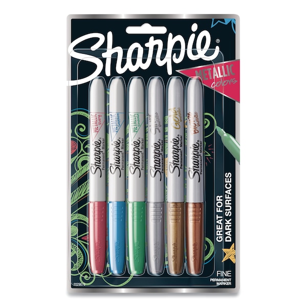Sharpie Metallic Fine Point Perm Markers, Fine Bullet Tip, Blue-Green-Red, PK6 2029678 - main